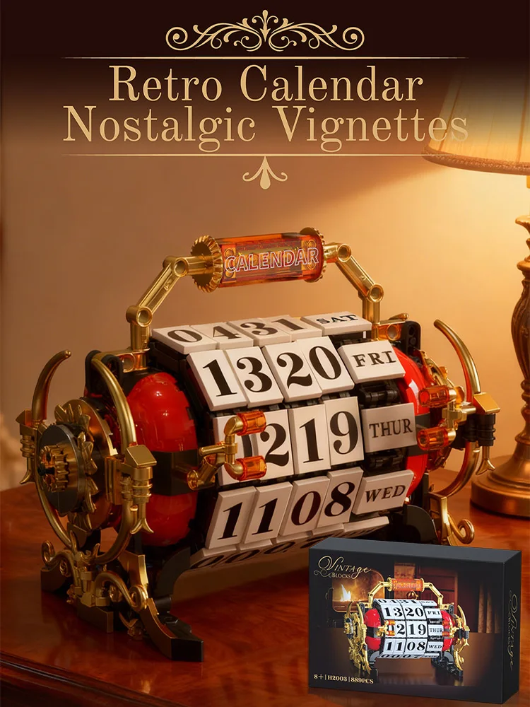 MOC 889 Stuks Retro Mechanische Roterende Kalender Bouwstenen Vintage Kalender Datum Bricks Decoratie Speelgoed Voor Kinderen Volwassen Geschenken - afbeelding 2