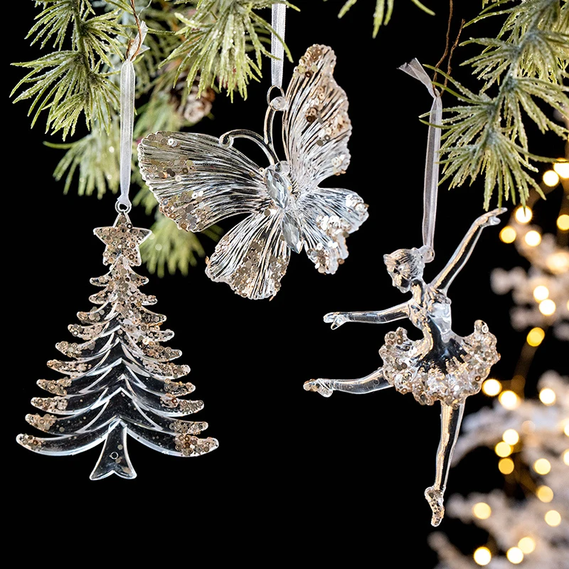 Christmas decoration pendant transparent tree pendant holiday decoration glitter acrylic Christmas ornaments