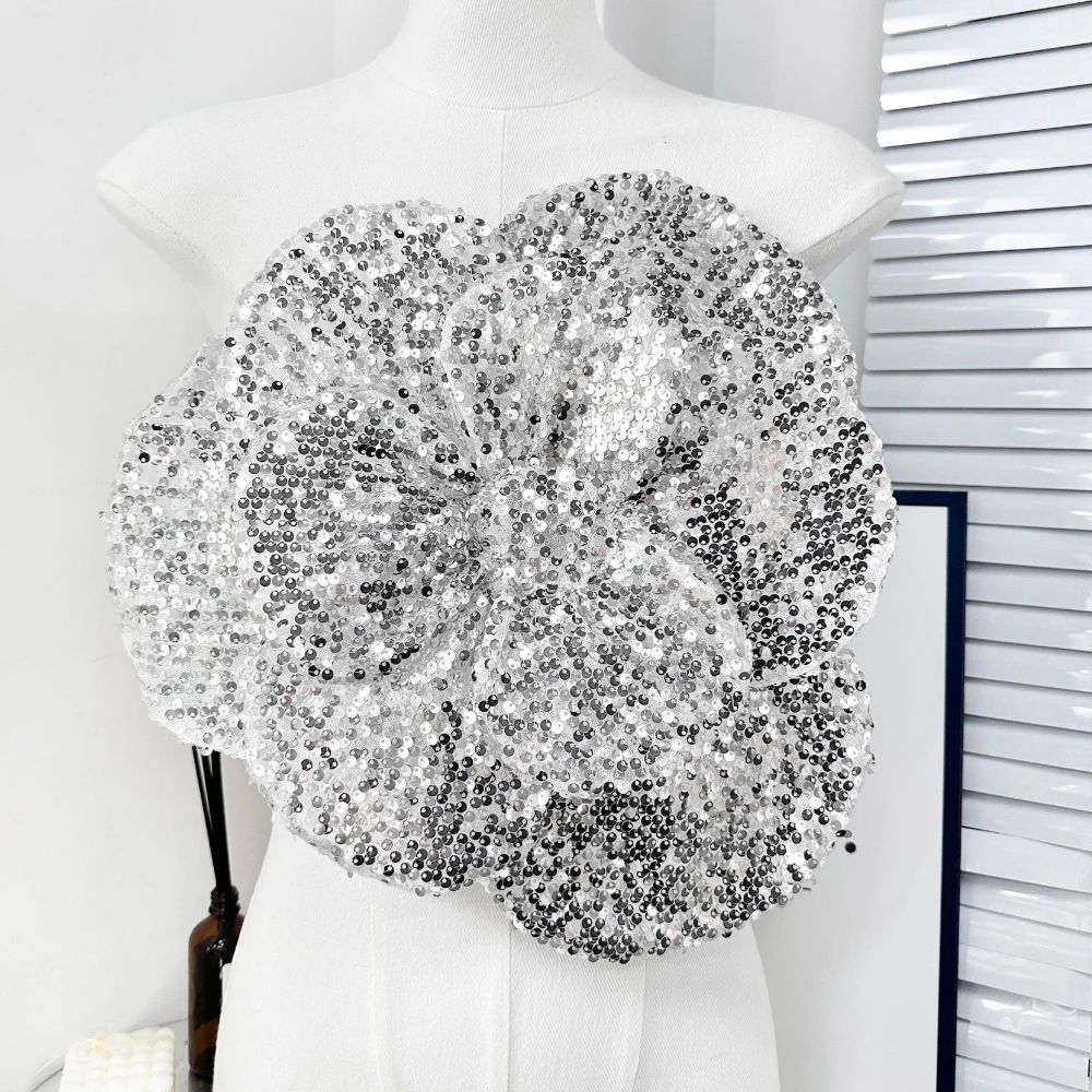 Glitzernde Pailletten, große Stoff-Blumen-Broschen für Frauen, handgefertigt, Hochzeit, Party, Corsage, Anstecknadeln, luxuriöser Schmuck, Geschenke – Detail 5