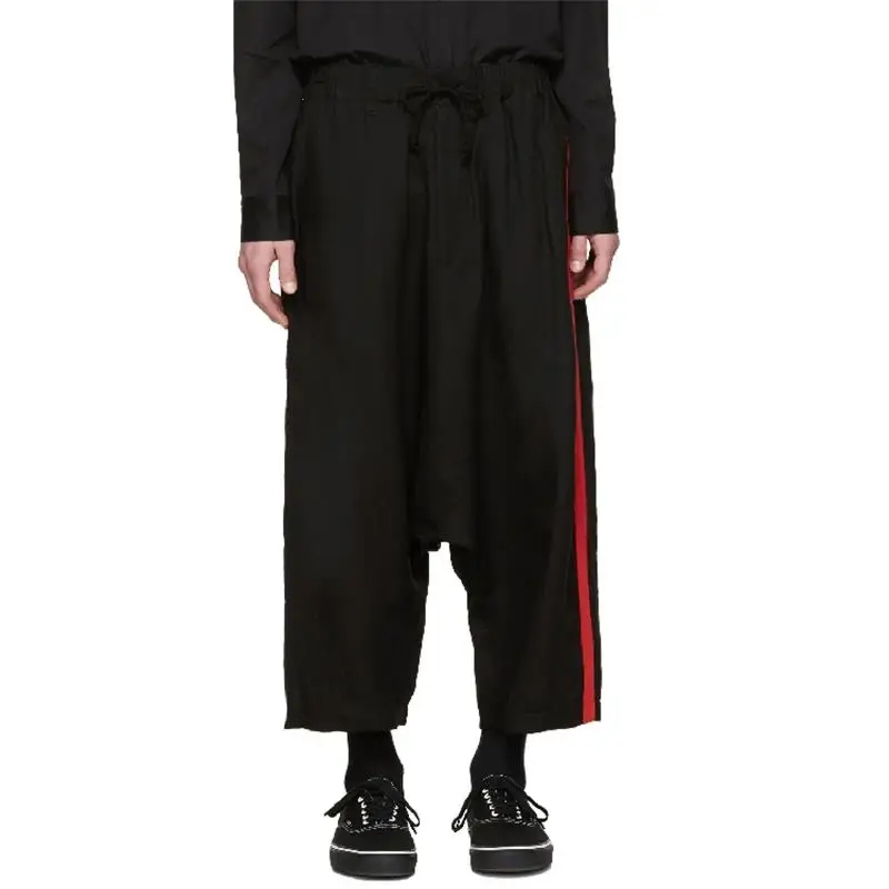 

Spring Men's Plus Size Loose Casual Pants Linen Casual Trend Youth Fashion Black And Red Splicing New Male Wide-Leg Pants
