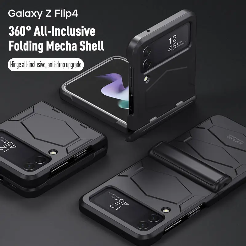 For Samsung Galaxy Z Flip 4 Metal Hinge All-Inclusive Shockproof Protection Case with Bracket Rugged Armor Cover for Z Flip 4