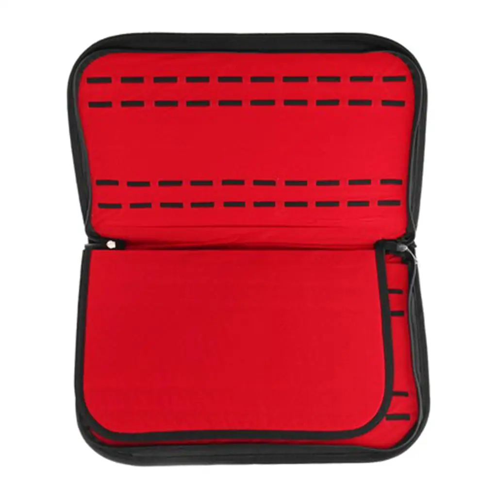 BLACK LEATHER 20 SLOT ZIPPER  CASE STORAGE BOX ORGANIZER RED INTERIOR