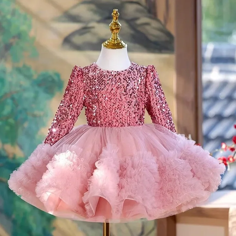

High-End Children's Catwalk Pink Evening Gown Host's Performance Wedding Birthday Party Flower Girls Dress A4306 Vestidos