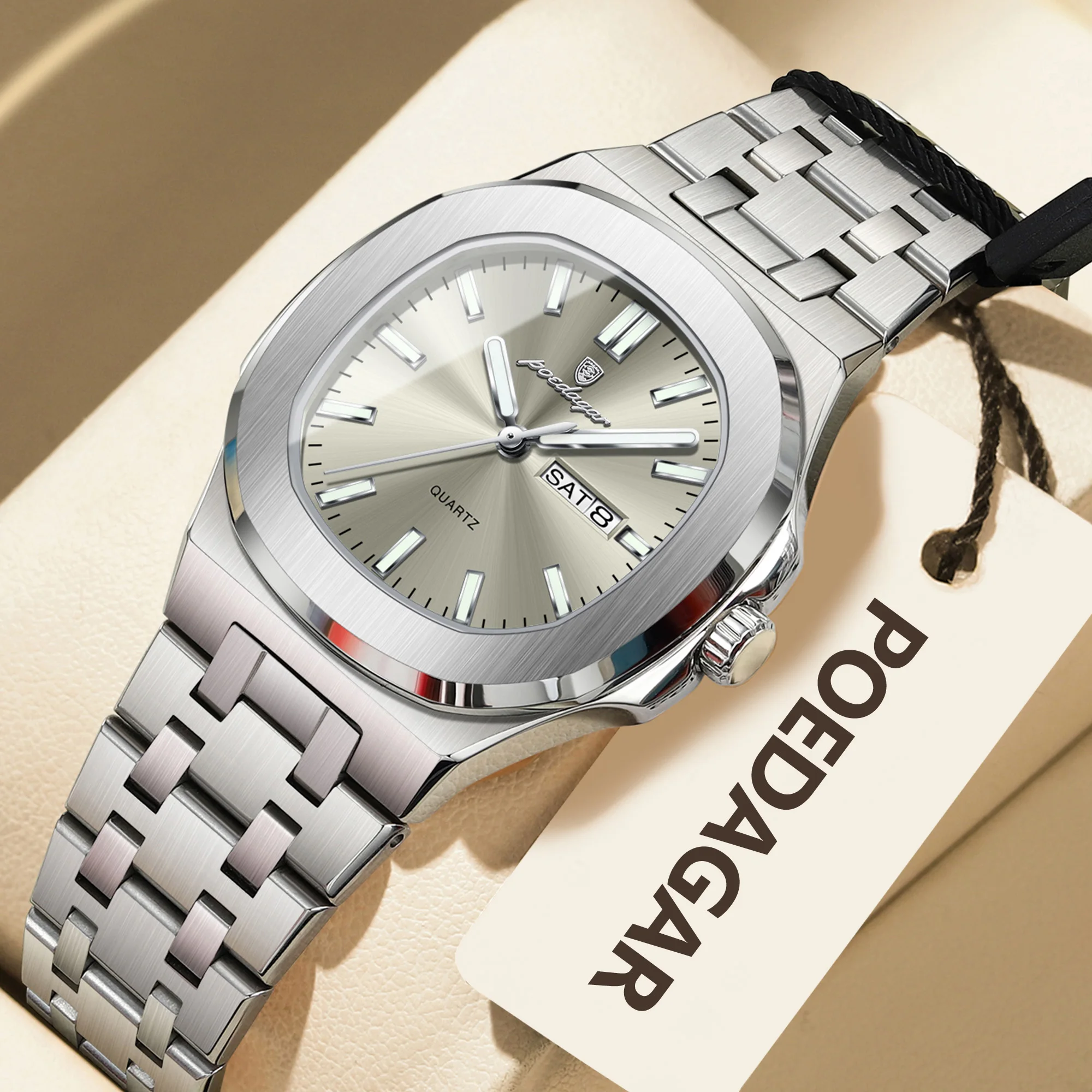 Reloj POEDAGAR cuadrado para mujer con fecha y semana, Reloj luminoso resistente al agua para mujer, relojes de cuarzo de acero inoxidable a la moda para mujer, Reloj de regalo