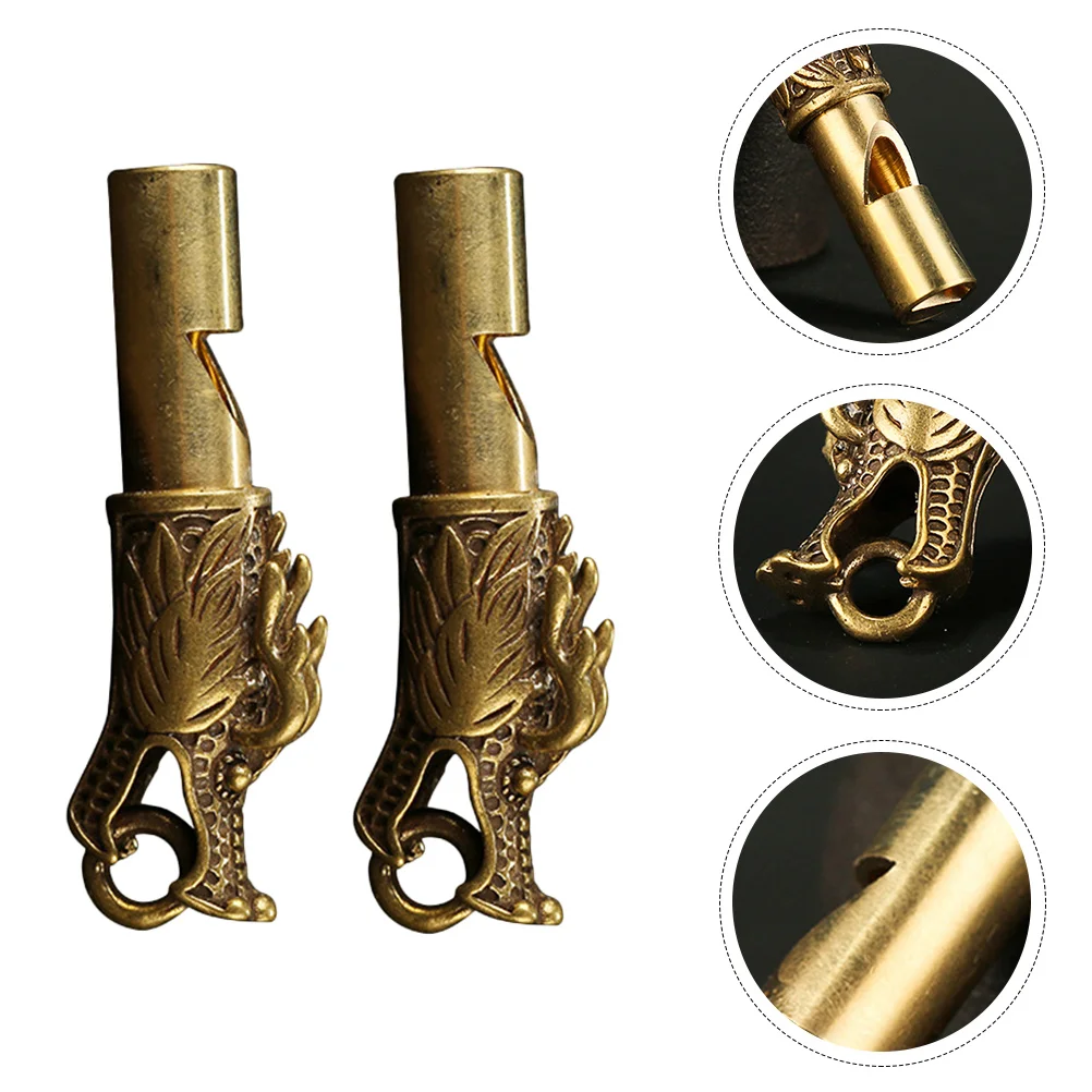 

2 Pcs Animal Faucet Whistle Travel Survival Necklace Keychain Copper Whistles Outdoor Accessory