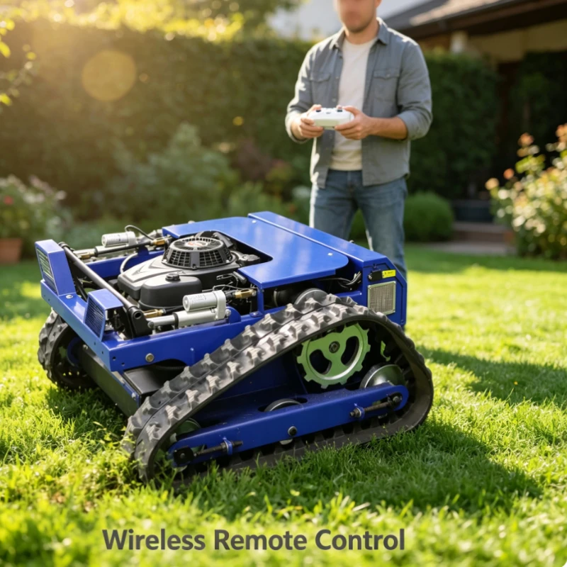 Remote Control Lawn Mower With  Engine And Rubber Tracks For Slope And Orchard Grass Cutting