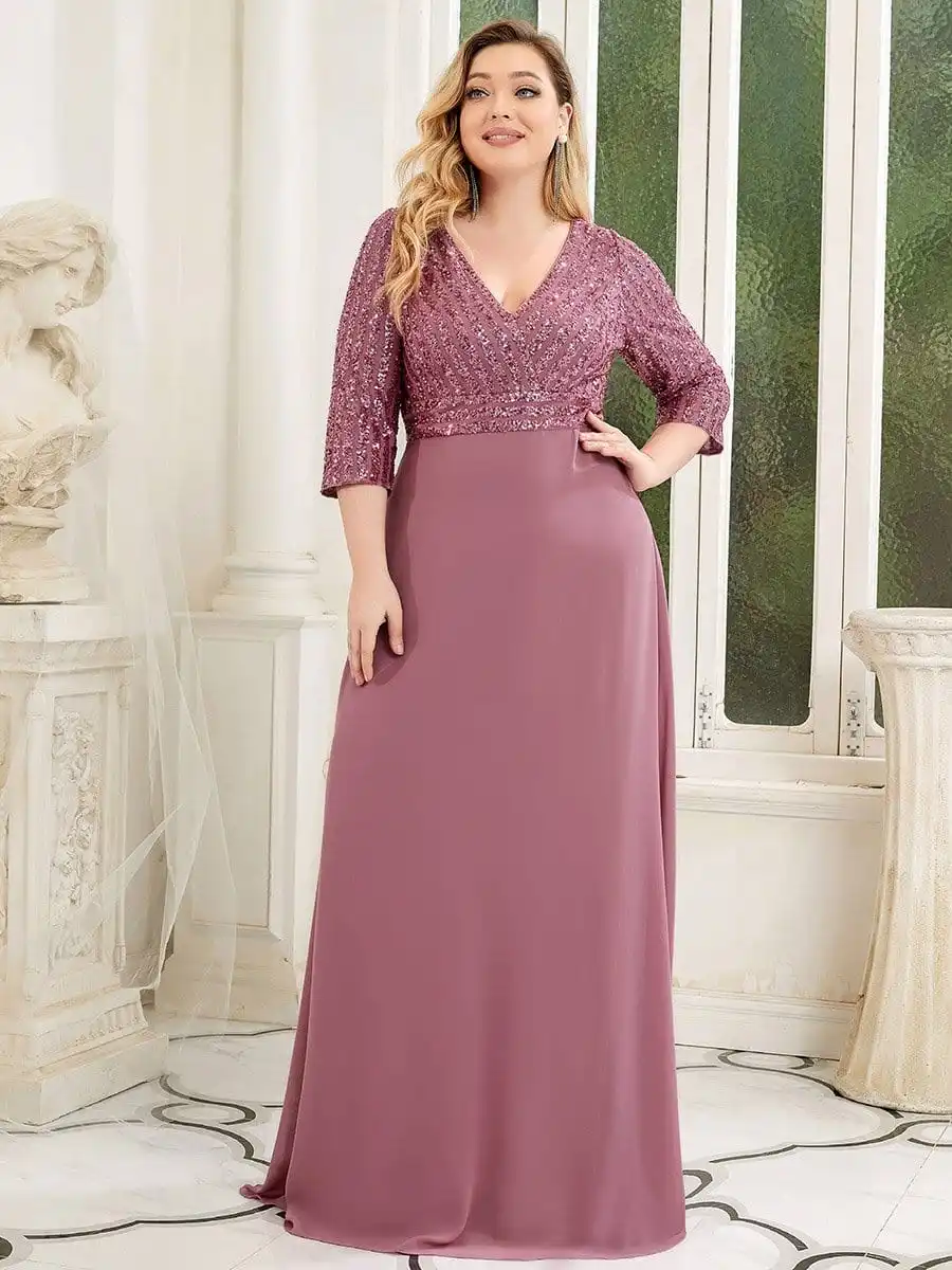 Plus Size Nữ Cổ Chữ V Thanh Lịch Nửa Tay Đầm Đầm Chữ A Voan Cưới Cô Dâu Đầm Dự Tiệc Đầm Vestido De Festa