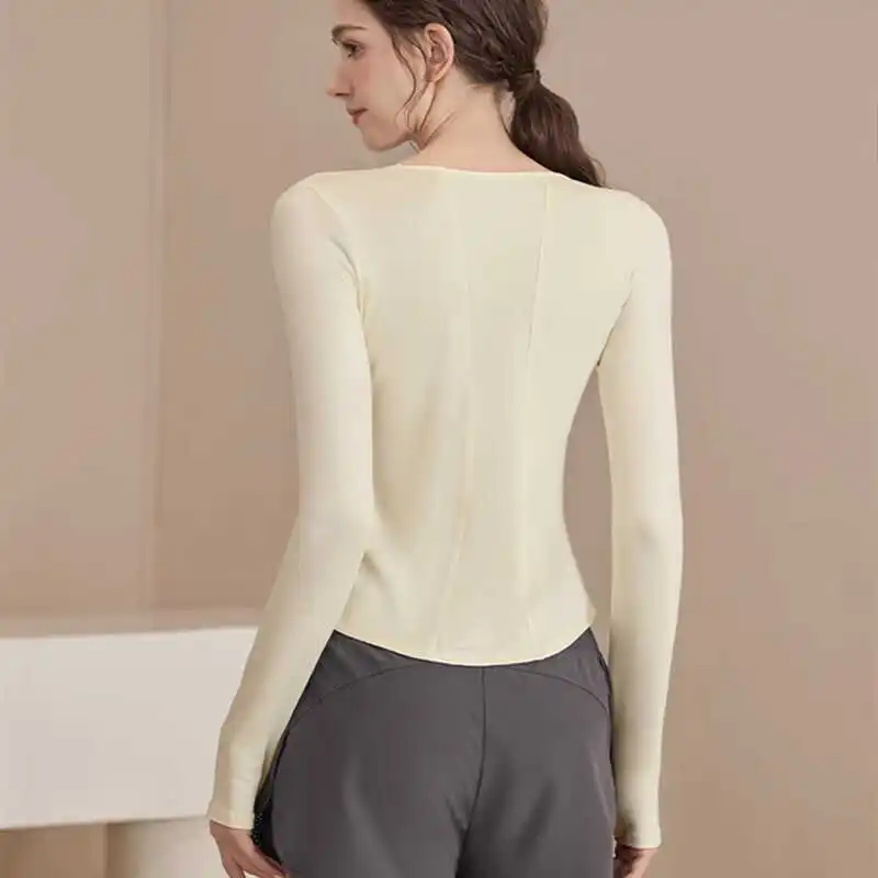 

High-End Women's Yoga Fitn Long Sve Running Suit Profional Training Set V-Ne T-irt for Autumn Season