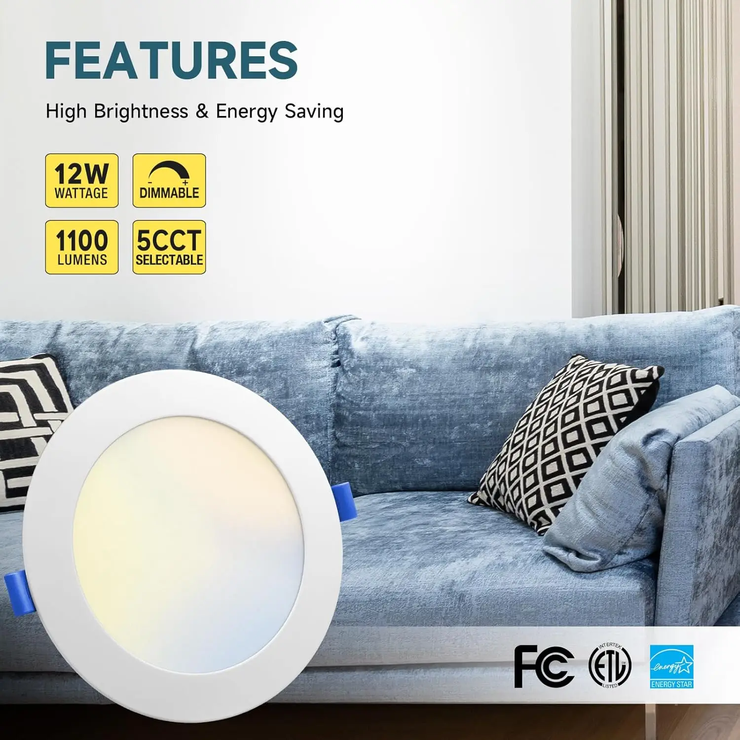 Ecoeler 6 Inch 5Cct Led Recessed Ceiling Light With Junction Box, 2700K/3000K/4000K/5000K/6000K Selectable, 12W 1100Lm,