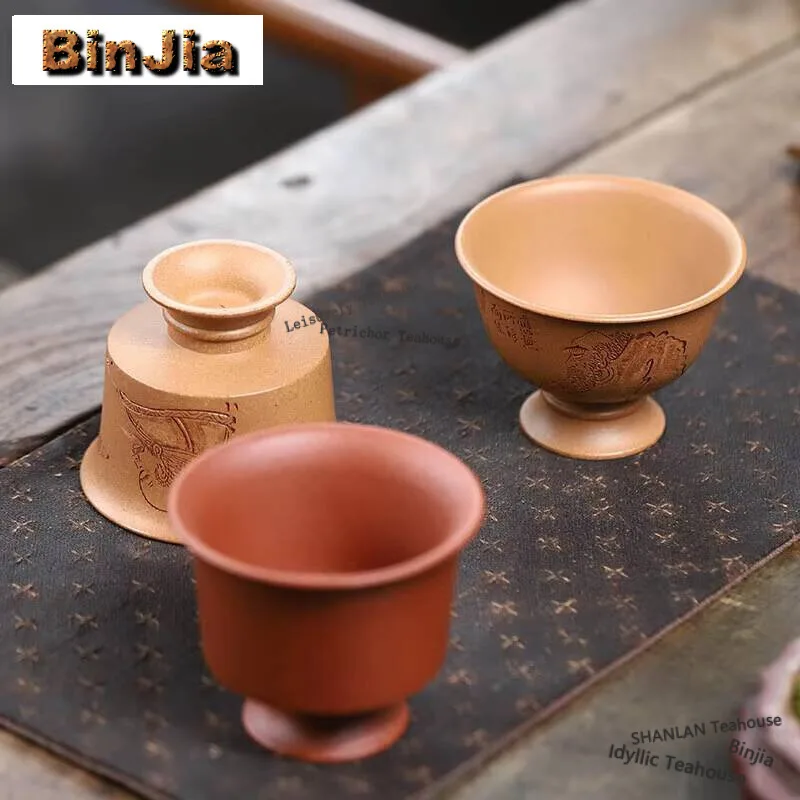 

Chinese Yixing Purple Sand Teacup Handcarved High Foot Tea Bowl Ceramic Teacup Biomimetic Master Cup Teaware Meditation Cup