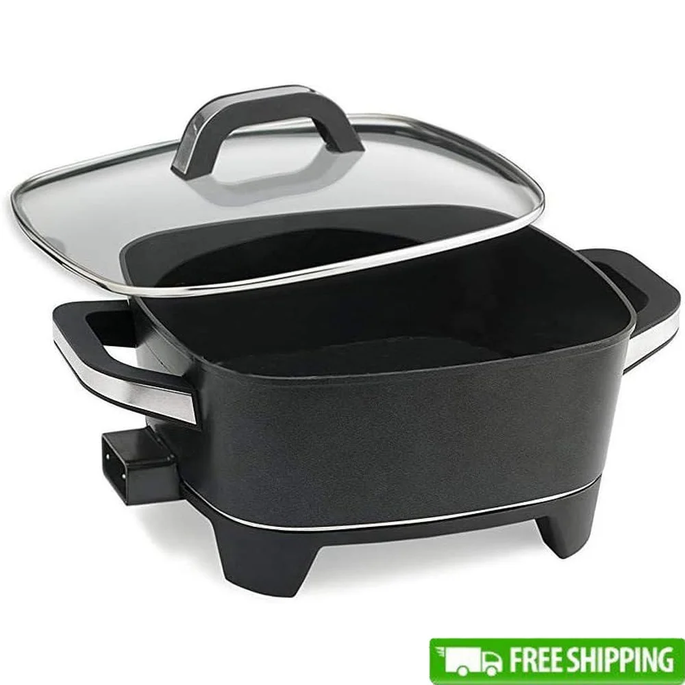 

Electric Skillet 12 Inch Non-Stick Cooking Surface 1500W Adjustable Temperature Deep Skillet with Glass Lid Stay Cool Handles