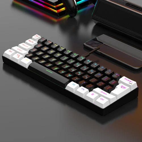 Imagen 2 del producto Teclado para juegos con cable al 60%, mini teclado ultra compacto con retroiluminación RGB, teclado pequeño y compacto de 61 teclas resistente al agua para jugadores de PC/Mac