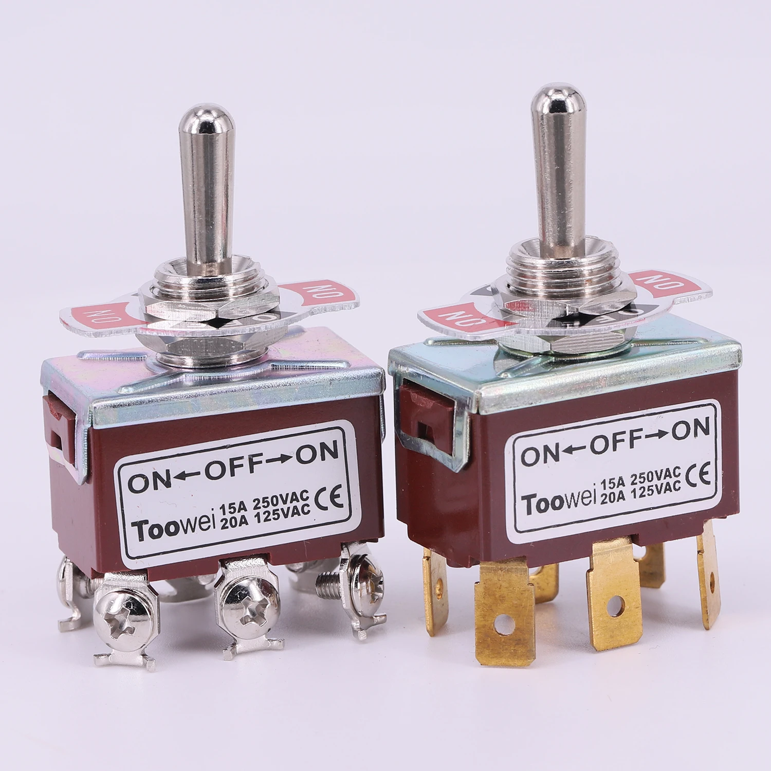2PCS DIY Toggle Switch ON-OFF-ON 6Pin 3Position Latching  AC 125V/20A 250V/15A Power Rocker Switch Toowei