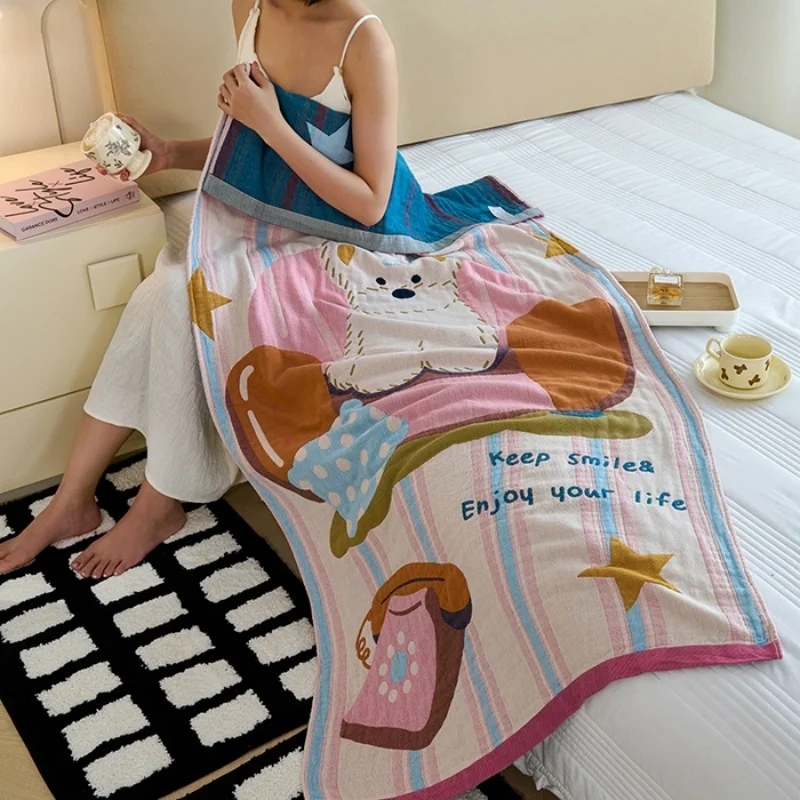 

A Type Multi Use Bath Towel,Cartoon Animal Pure Cotton Gauze Beach Towels,Little Child Baby Wrap Blanekts,Summer Quilt 75*160cm