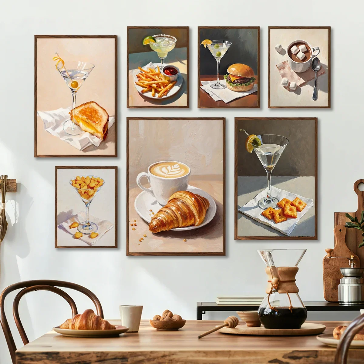Vintage Coffee Cocktail Canvas Print Poster Martini Drink Crackers Fries Art Prints Living Room Kitchen Wall Art Home Decor