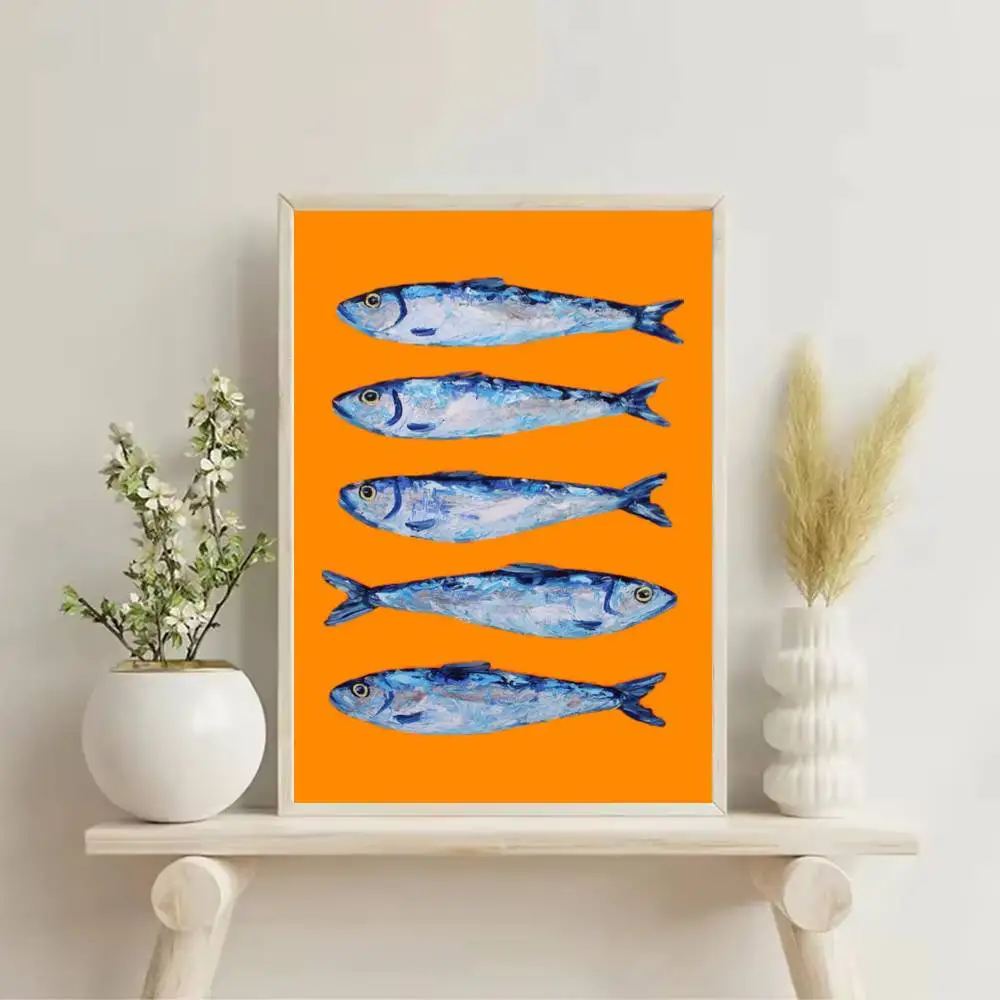 Sea Fisher Sardines Poster Self-adhesive Art Waterproof Paper Sticker Coffee House Bar Room Wall Decor