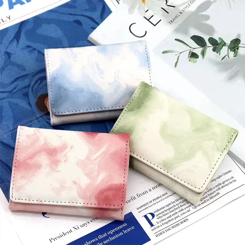 Women's Wallet Tie-dye Three Folding Wallets for Women Fashion Short Purses Card Holders Color Halo Dyeing Coin Purses Cartera