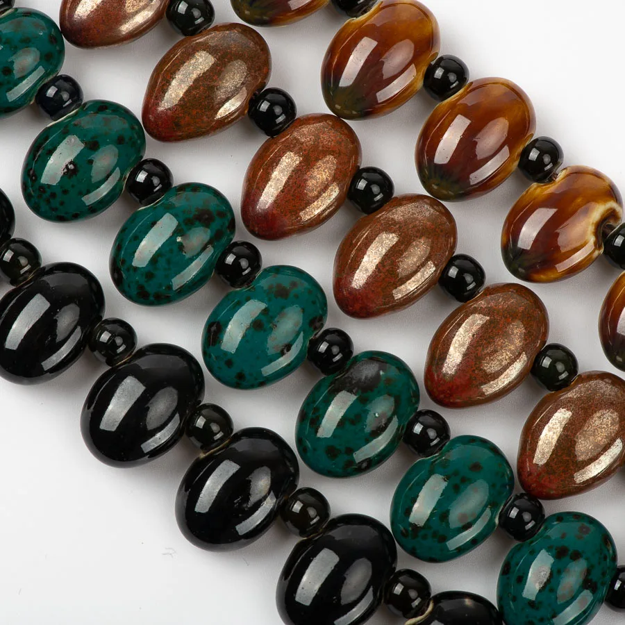 Cobblestone Shape Ceramic bohemia bead necklace Pendant vintage necklaces Classic style Jewelry #GY515