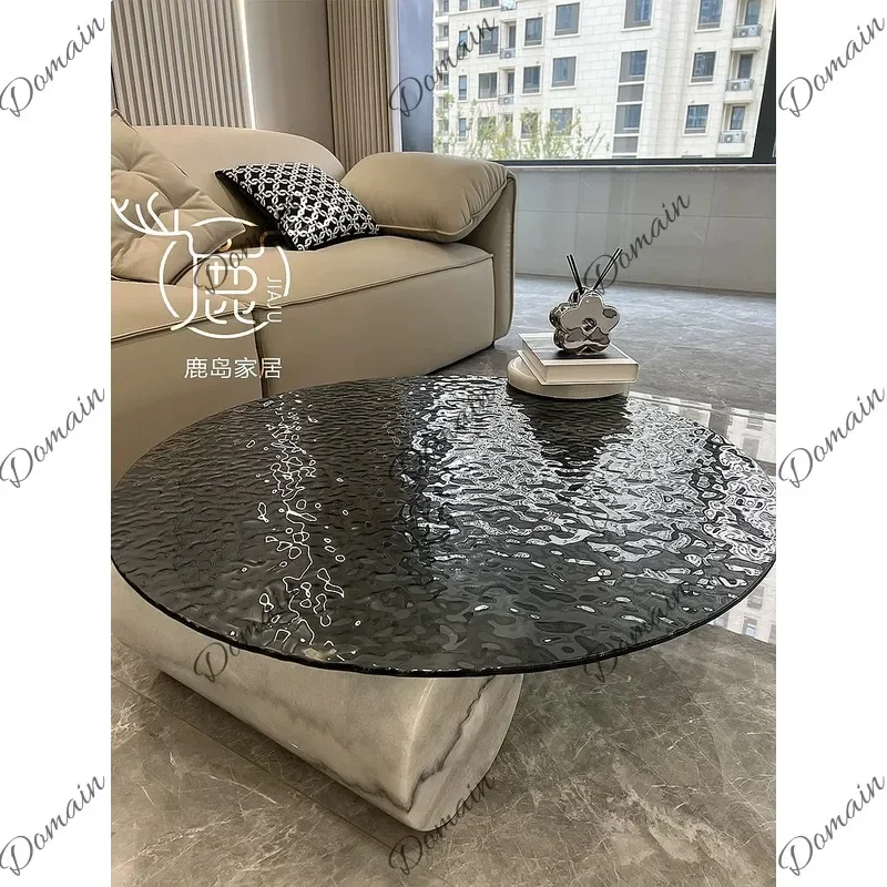 N80 Baxter Water Ripple Tempered Glass Coffee Table for Living Room Modern Minimalist Round Side Table