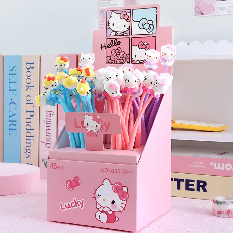 48pcs/Box Sanrio 0.5mm Gel Pen Hello Kitty Silicone Decompression Soft Gel Pens Stationery Supplie