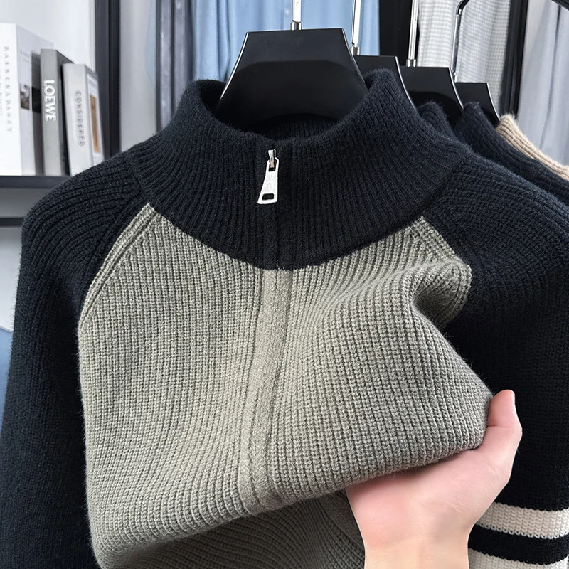 Hochwertige Herren-Strickjacke, Modemarke, gestreift, mit Reißverschluss, Stehkragen, Herbst/Winter, neuer, personalisierter, lässiger Pullover-Mantel – Detail 5