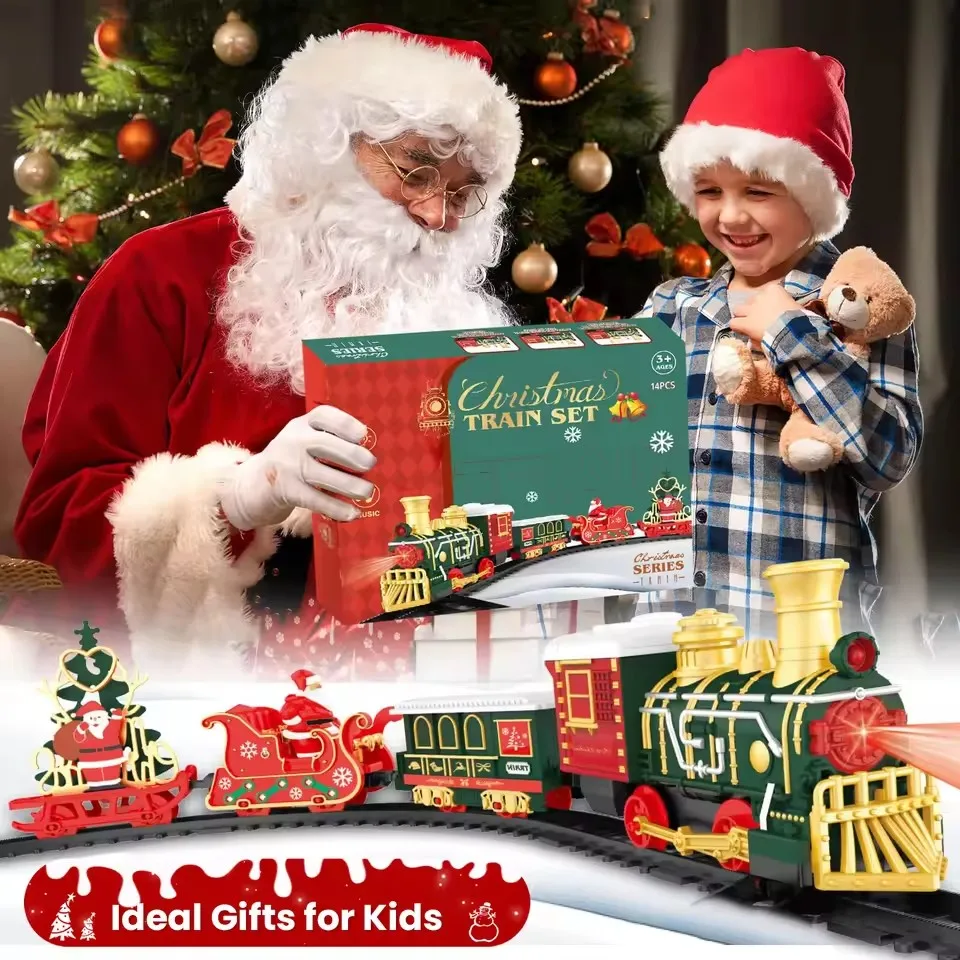 Christmas Series Classical Eletric Train with Track Electric Steam Track Railway Trains Model Sound Lights Children New Year Gif