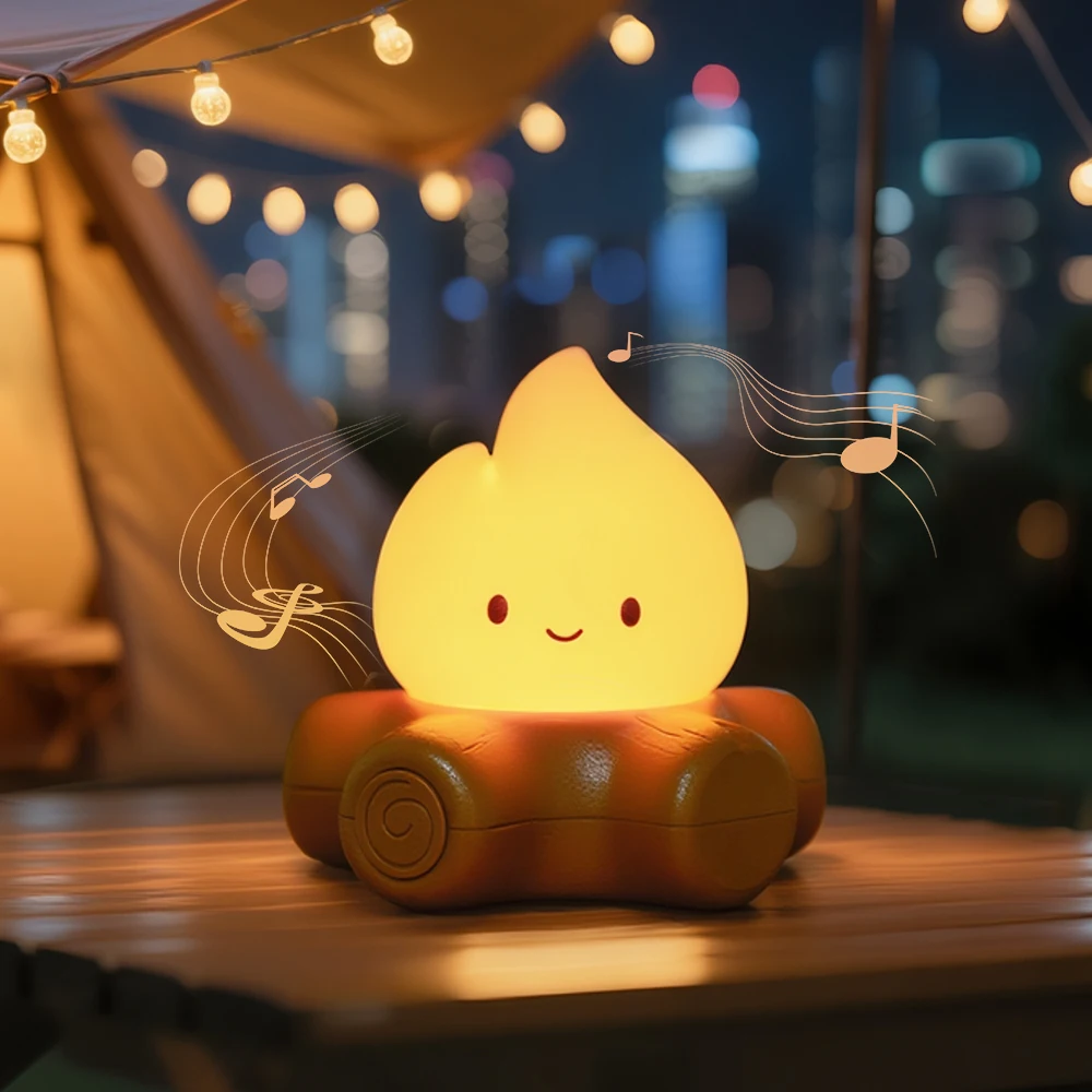 Flame Stump Night Light LED Fire Stake Night Light White Noise Night Light Cute Ambient Light Interior Decoration Gifts for Kids