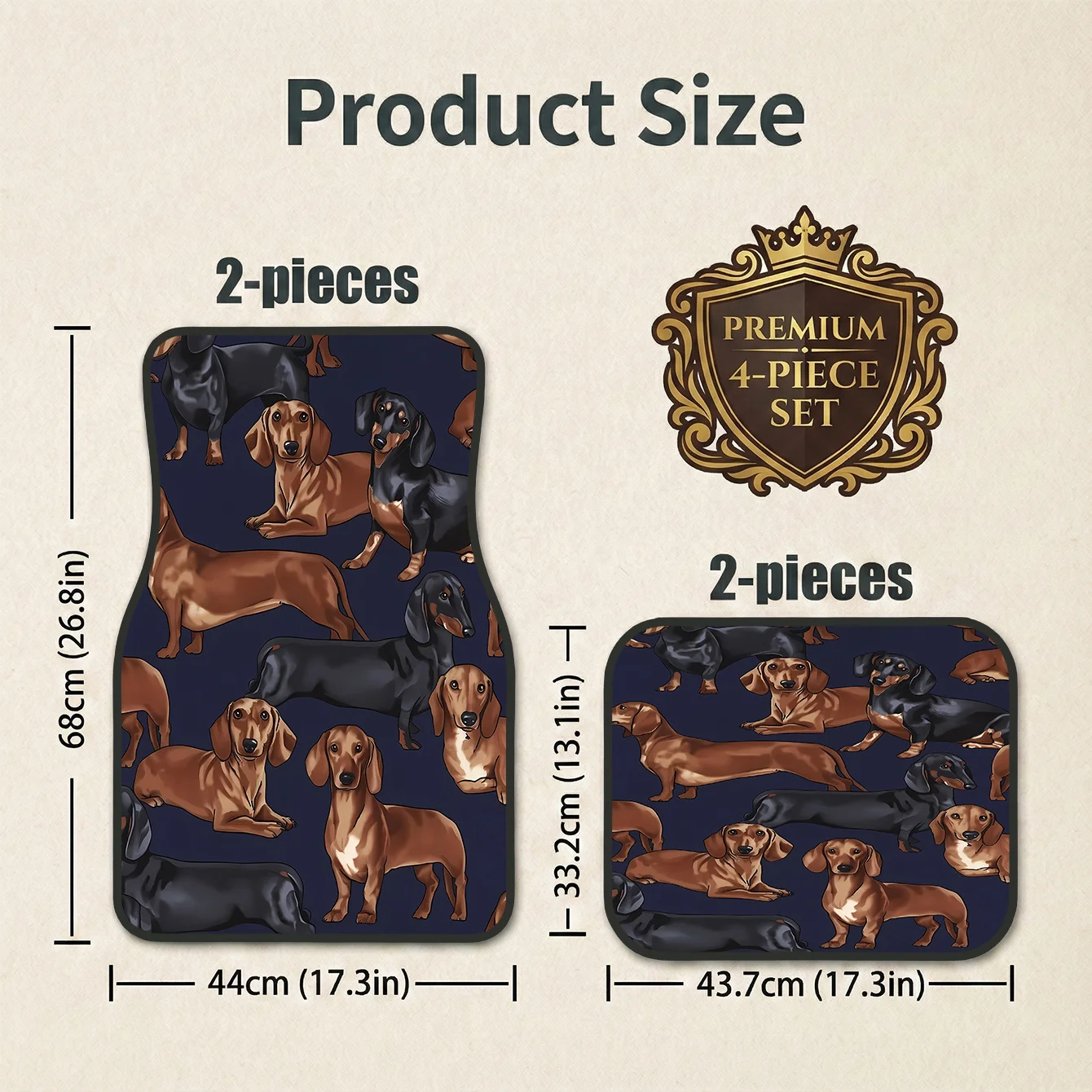 Set Of 4 Distinctive Car Floor Mats In Dachshund Design, Perfect Present For Automobile Enthusiasts, Universal Compatibility, Lo