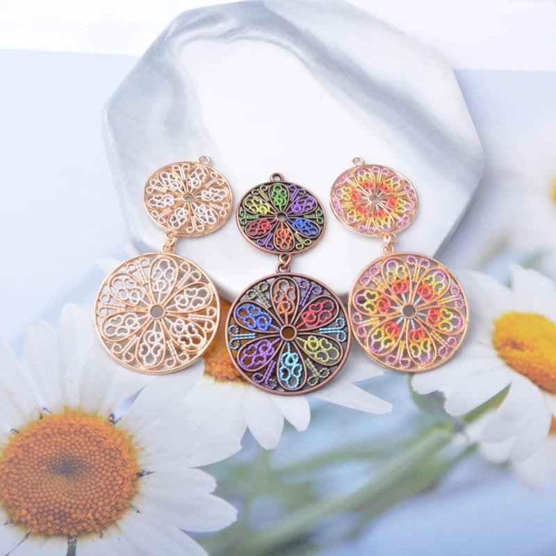 6 Stück/Set Boho Goldene Anhänger Schmuckherstellung Runde Anhänger DIY Damenohrringe – Detail 5