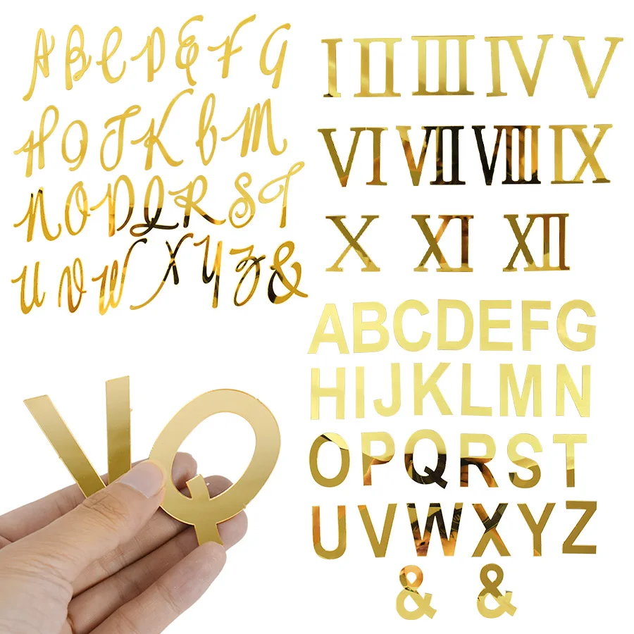 1 Set Goldene Acryl A-Z Alphabet Römische Ziffern Kuchendekoration für Babyparty Geburtstag Hochzeit Englische Buchstaben Tortendeko