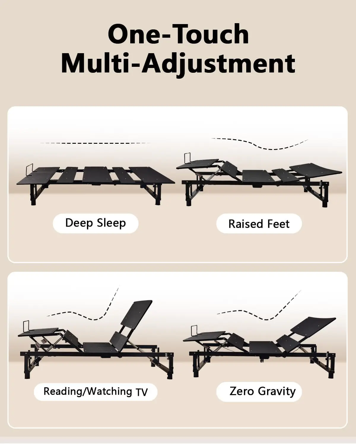 Queen Adjustable Bed Base Frame - Premium Metal, Head & Foot Incline, Wireless Remote, Zero Gravity, Quiet Motor