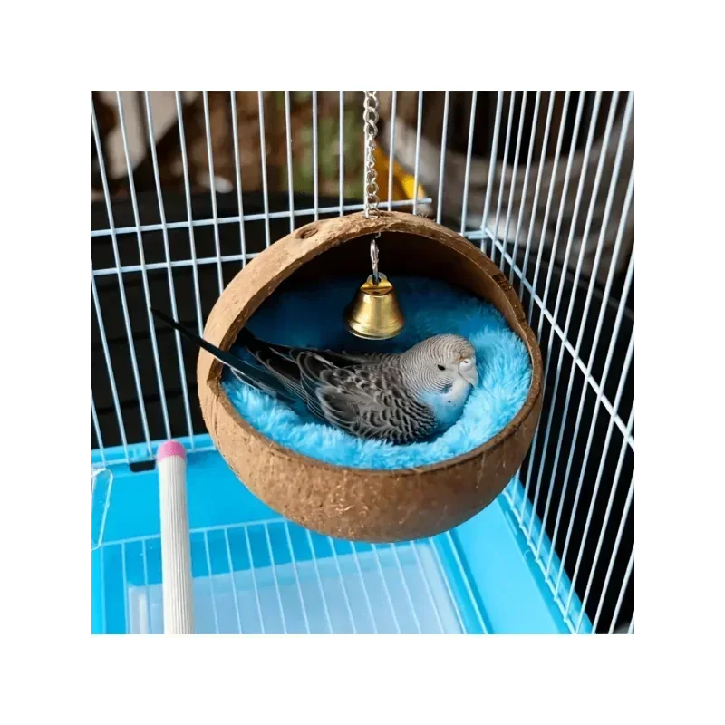 Natural Coconut Fiber Bird Nest For Small Pets, House, Bed, Breeding, Anti-Pecking, With Warm Pad And Bell, For Parrots