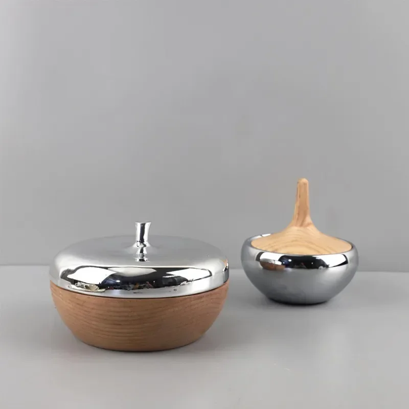 

Modern Minimalist Stainless Steel Candy Storage Jar, Oak Storage Box Bowl With Lid, Jewelry Decoration Box, Scandinavian, Gift