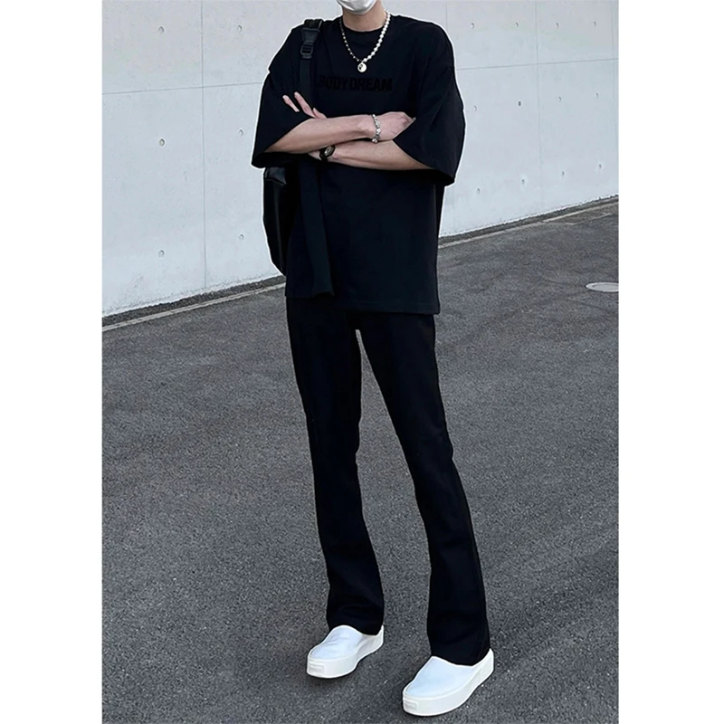 

American Vibe Style Men's Slim Fit Straight Leg Jeans Fashionable High Street Pure Black Denim Pants Youthful Trendy Jeans