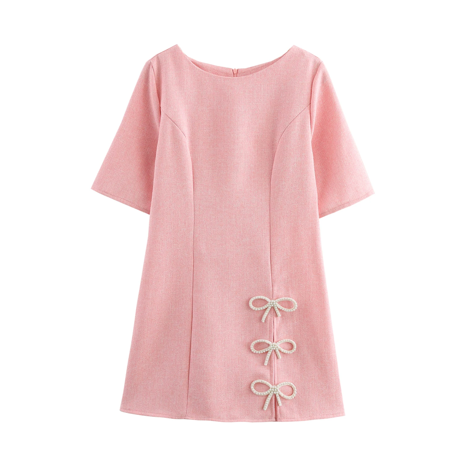 เสื้อผ้าแฟชั่นผู้หญิงคอลเลคชั่นฤดูใบไม้ร่วง JNLEAOG ดีไซน์ผ้าทวีดเนื้อหยาบ แต่งปมผูกทรงกลม สไตล์ฝรั่งเศส ทรงเอวสูง