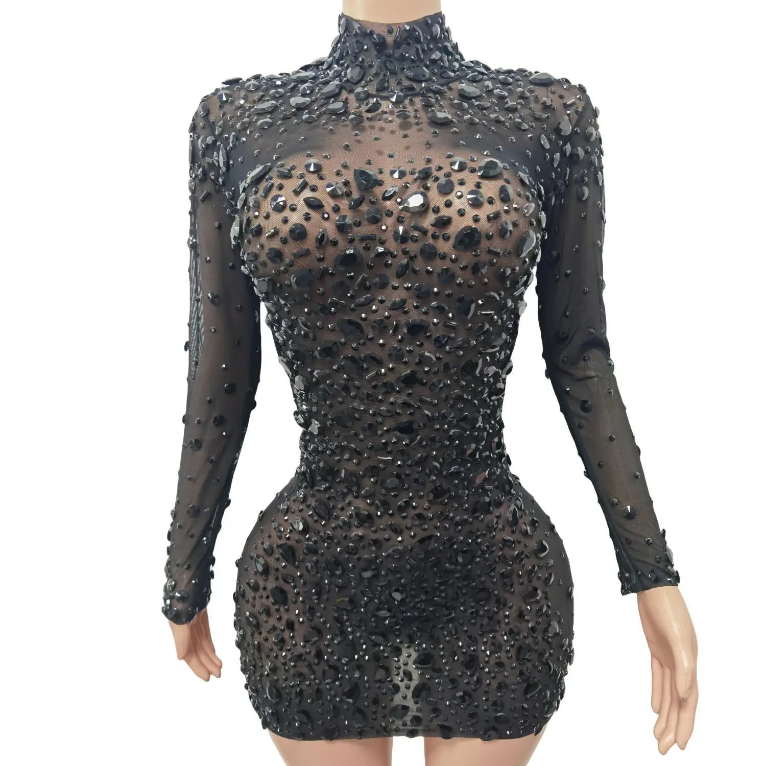 Frauen Sexy Schwarz Strass Mini Kleider Abend Geburtstag Party Feiern Abendkleid Kristalle Kurzes Kleid Sänger Kleid Cuixing