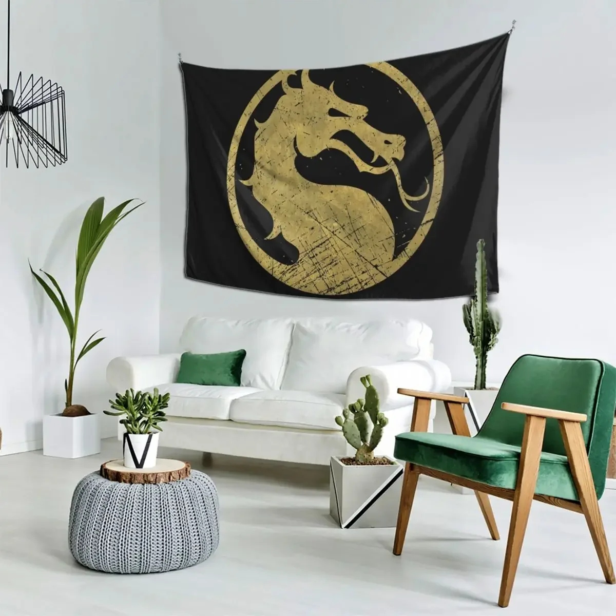 

Mortal Kombat - Vintage Gold Tapestry For Bedroom Aesthetic Room Decor Korean Tapestry