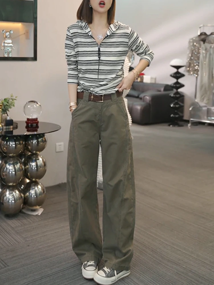 

Women's Fall 2026 Casual Faion Hooded Long Sve Top High Waist Straight Leg Pants Two Piece Set Travel Outfit Breathable