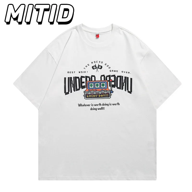 

Hip Hop Streetwear Summer Mens T Shirts 100%Cotton Breathable Round Neck Half Sleeve Tops Tees Letter Printed Black/White Tshirt