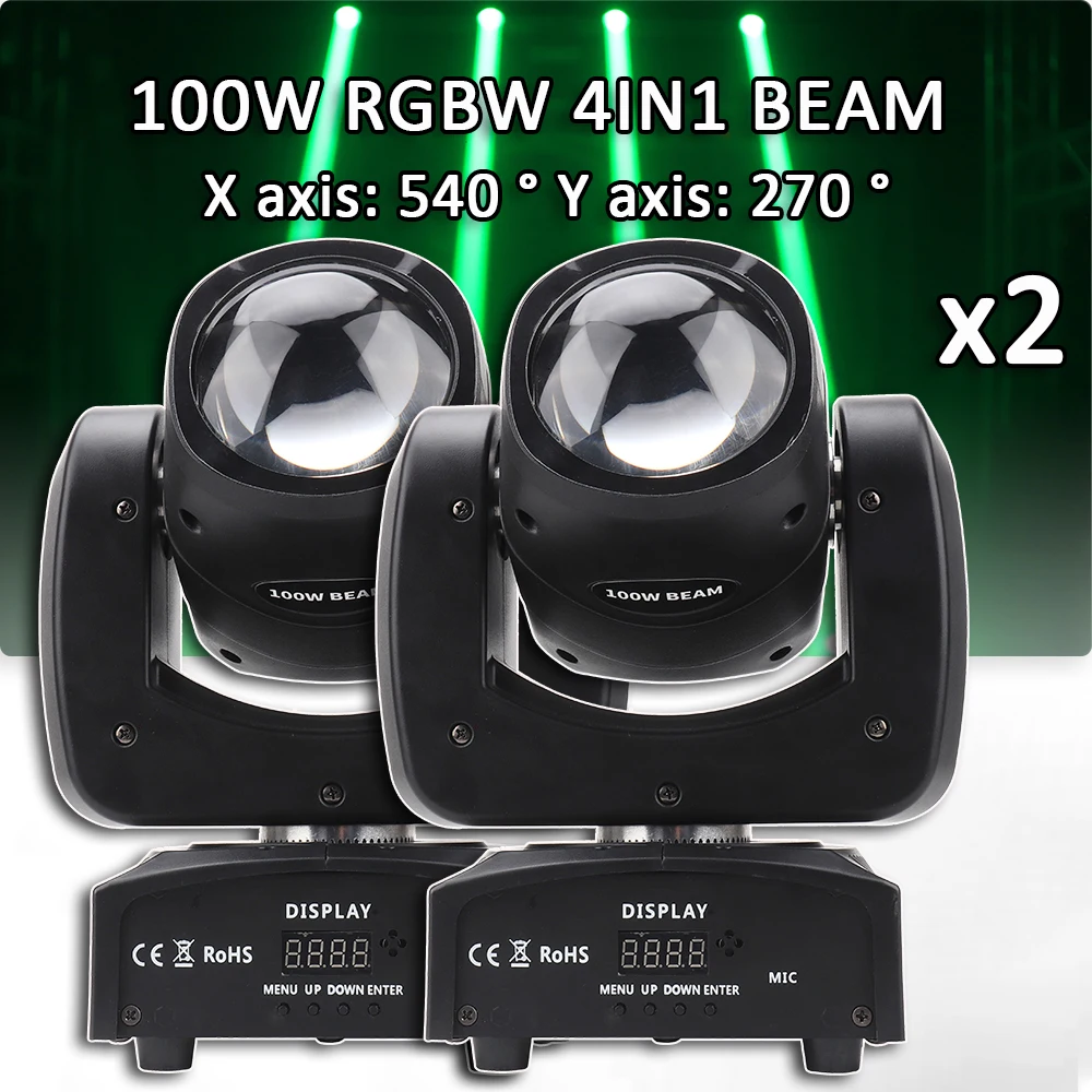 

2Pcs/Lot Mini 100W Led Beam Moving Head Light With RGBW 4IN1 Patterns DMX 512 Control For DJ Disco Party Holiday Wedding