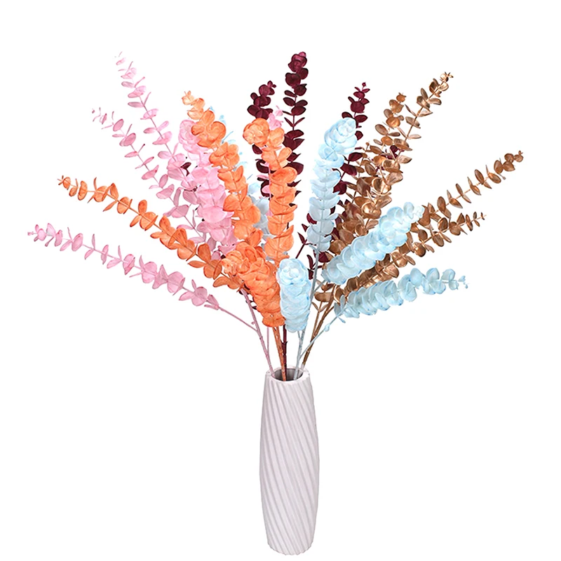 

5 Forks Soft Golden Eucalyptus Leaf Wedding Hall Decorative Flower Arrangement Plastic Fake Flower Home Table Decoration