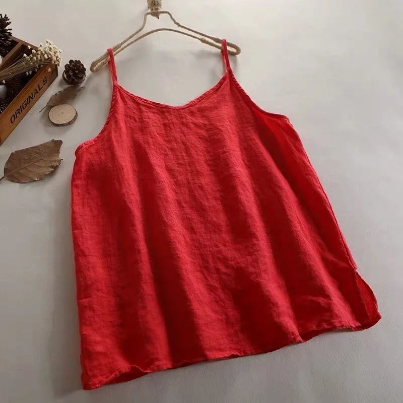 Summer Simple All-match Top Loose Thin Camisole Solid V-neck Vest Women Clothing Sleeveless Casual Highstreet Holiday T-shirt image 5