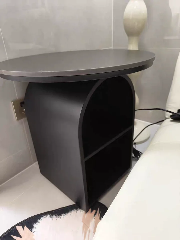 tw-‌Creamy Style Bedside Table Movable Living Room Side Table Heat-Resistant Coffee Table with Slate Desktop Metal Organizer-