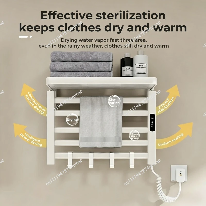 Matte Black Bathroom Electric Heated Towel Rack with Digital Display Touch Thermostatic Dry Towel 304 Stainless Steel Heater