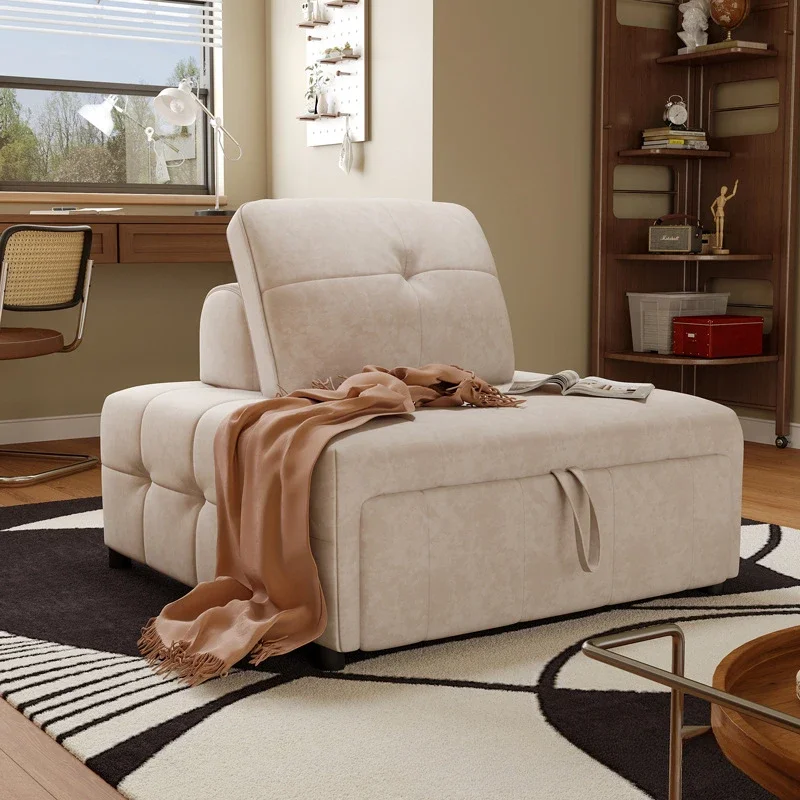 Cream wind fabric sofa bed single small apartment living room foldable sitting and sleeping dual-purpose sofa bed