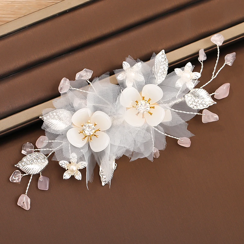 New Wedding Hair Accessories White Pearl Rhinestone Hairpins Ladies Headdress Bridal Tiara Handmade Jewelry Accessories image 6