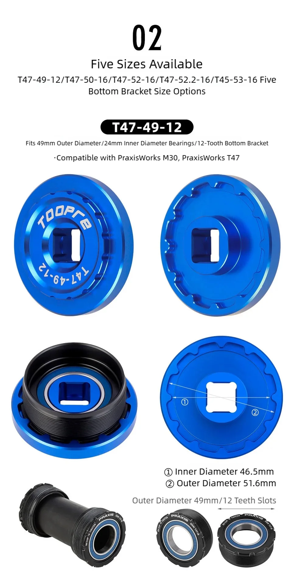 TOOPRE Innenlager-Abzieher T45/T47 Integriertes Gewinde-Innenlager-Abziehwerkzeug aus Hochleistungs-Aluminiumlegierung – Detail 4