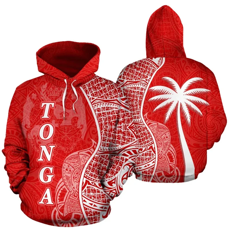 3D dicetak Kerajaan Tonga peta bendera hoodie pria Tonga mantel lengan grafis berkerudung hoodie Vintage pullover atasan