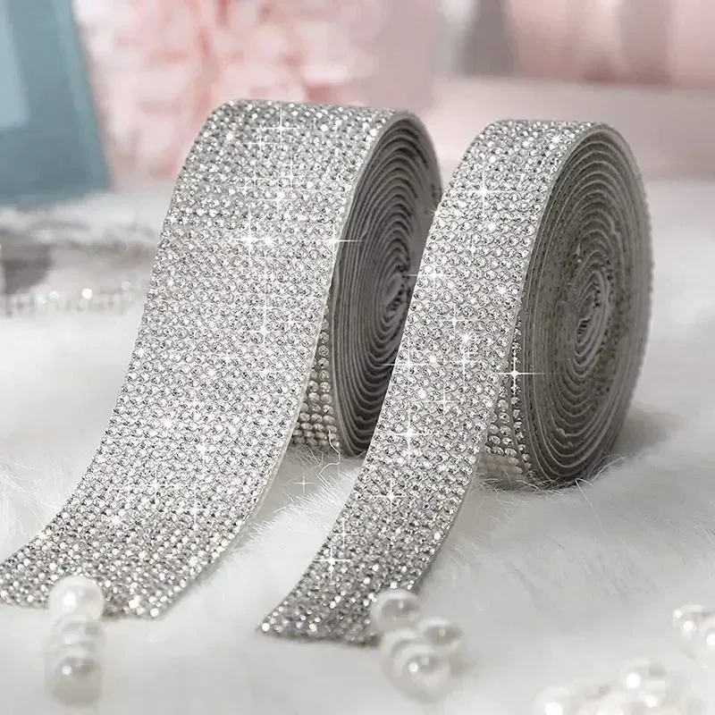 1 Roll Self-Adhesive Crystal Rhinestones Tape Crystal Diamond Mesh DIY Decoration Rhinestones Sticker for Crafts Cake Decoration