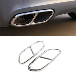 For Volvo XC90 2015 2016 2017 2018 2019 Stainless Steel 2pcs Silver Car Tail Muffler Exhaust Pipe Output Cover Protective Trim